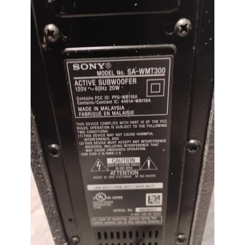 Sony SA-WMT300 120V 20W Powerful Bass Audio Replacement Subwoofer Only bluetooth